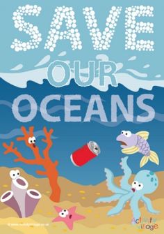 save our oceans poster with an octopus and other sea animals