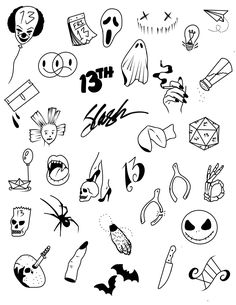 an image of halloween icons drawn in black and white with the words happy on it