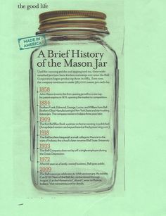 a brief history of the mason jar, with information about its origin and origins in it