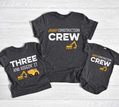 three construction crew shirts with the words construction crew on them