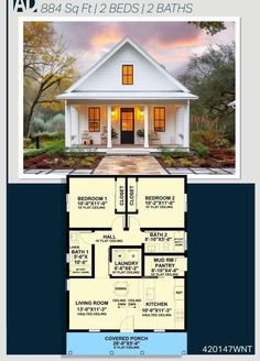 Narrow Cottage House Plans, 2 Bedroom Guest House Plans, Vaulted Kitchen And Living Room, 2 Bedroom Guest House, 800 Sq Ft House Plans, Cluster Homes, Vaulted Kitchen, Sims Lots, Country Cottage House Plans