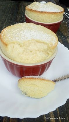 two dessert dishes with powdered sugar on top