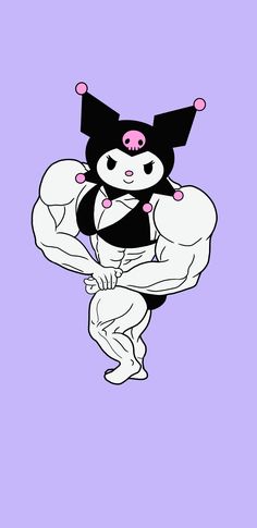 a cartoon panda is posing with his arms spread out and muscles visible in the background