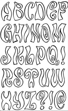 the alphabet is drawn in black and white with different font styles, including letters that appear to