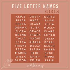 the five letter names for girls