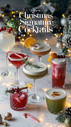 "Discover the 10 Best Christmas Signature Cocktails to Delight Your Guests! Elevate your holiday celebrations with these festive beverages that are perfect for any Christmas party. From classic Christmas cocktails to innovative holiday drinks, these seasonal mixology recipes will impress your guests and add cheer to your gatherings. Cheers to unforgettable moments with these delightful Christmas party recipes!" Christmas Cocktail With Gin, Cocktail Serving Ideas, Fruity Christmas Cocktails, Ornament Cocktail Ideas, Signature Drinks For Party, Christmas Party Recipes, Xmas Cocktails, Mixology Recipes, Peppermint Martini