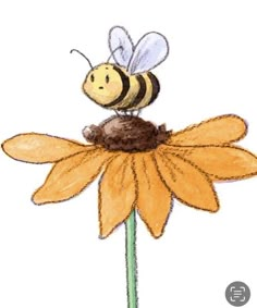 a drawing of a bee sitting on top of a flower