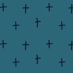 blue crosses are arranged in rows on a dark blue background with black lines across them