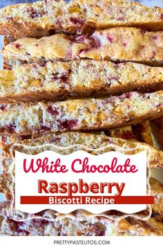 white chocolate raspberry biscuit recipe with text overlay