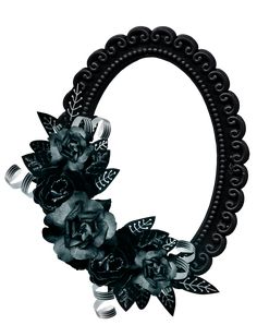 an oval black frame with flowers on it