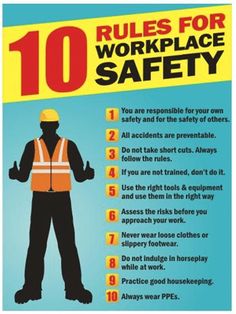 a safety poster with the words rules for workplace safety