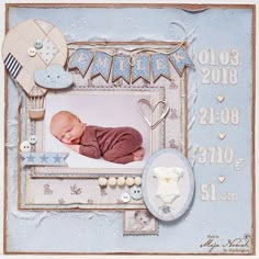 a baby's first birthday card with an image of a baby sleeping on it