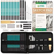 the sketch pad is packed with markers, pencils, and other items for drawing