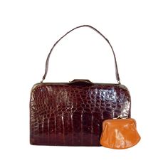 Features: Classic Deitsch Brothers Alligator Pocketbook From The 1950's. Hinged Frame And Catch In Brass Or Bronze. Leather Lining With 2 Card Slots, A Zip Pocket And A Slip Pocket With Leather Kiss Lock Coin Purse. This Bag Is A Stunner With That High-End Designer Look All The Ladies Vied For In That Era. Based In New York, Deitsch Bags Were Imported. These Are Highly Collectible And Can Retail For $600. Dimensions: 10" Length 6" Height 3" Depth 6" Handle Drop Condition: These Are My Photos. Fair Vintage Condition - Lovingly Carried With Some Distress On The Corners, Tarnish Specks On Hardware, Perfume Scent, Rumples And Creases. Overall Look Is Still Lovely And There Are No Ripped Seams Alligator Handbags, Hinged Frame, 50s Vintage, Best Bags, Pocket Book, Handbag Purse, Alligator, Purses And Handbags, Card Slots