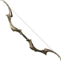 an arrow shaped bow with long curved arrows on the side and one end pointing upward