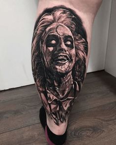 Horror Tattoo Anrijs Straume, Horror Tattoo Design, Kewpie Tattoo, Beetlejuice Tattoo, Tim Burton Tattoo, Tattoo Maker, Movie Tattoos, Tattoo Trend