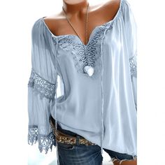 Solid Boho Lace Top Blouse Price: 54.00 & FREE Shipping #dreamcatcherm #nativeamericanpride#bohochicjewelry #gypsyfashion #spiritualwarrior #meditation Women Long Sleeve Shirt, Boho Mode, Boho Styl, Mode Hippie, Blouses Women, Estilo Hippie, Women Tie, Hippie Look, Mode Boho