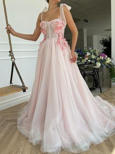 Details:-Baby pink color-Tulle and lace fabrics-A-line with embroidered flowers on top-For special occasions Pink Tulle Prom Dress, Teuta Matoshi, Robes D'occasion, Lace Fabrics, Prom Dresses Sleeveless, Pink Tulle, Tulle Prom Dress, Formal Party, Party Gowns