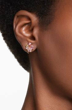 Swarovski Stud Earrings, Formal Pink Crystal Earrings, Swarovski Earrings Studs Crystals, Swarovski Jewelry Pink, Glamorous Pink Jeweled Crystal Earrings, Hypoallergenic Pink Crystal Drop Earrings, Glamorous Crystal Clip-on Earrings With Sparkling Stones, Hue Lights, Hairstyling Products