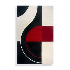 an abstract painting with black, red and white colors