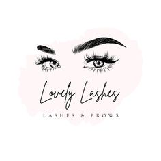 lashes and brows logo with the words lovely lashes written in black on a white background