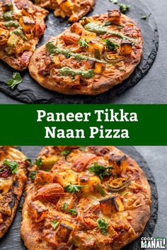 paneer tikka naan pizza with fresh herbs on top