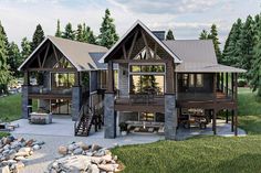 this is an artist's rendering of a two - story house in the woods