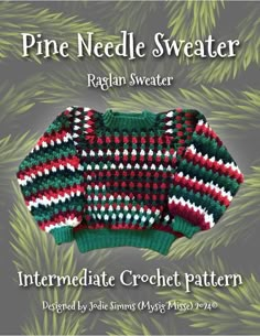 the sweater is knitted in green, red and white yarn with an image of pine needles