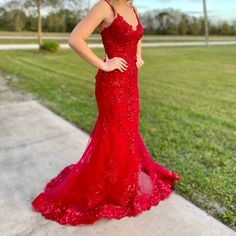 Beautiful Red Mermaid Style Dress Purchased About A Month Ago, Still In Bag. Just Worn For Pics. Brand New, Perfect Condition, Tags Still Attached. Size 4. Purchased For $558 From So Sweet Boutique. Asking $400 Obo. Contact Me For More Pics Red Fishtail Evening Dress For Formal Occasions, Formal Red Fishtail Evening Dress, Red Fishtail Evening Dress, Red Mermaid Dress With Mermaid Hem For Prom, Red Fitted Mermaid Evening Dress, Red Mermaid Hem Gown For Formal Occasions, Red Fishtail Dress For Formal Occasions, Red Sleeveless Mermaid Dress For Gala, Sleeveless Red Mermaid Dress For Gala