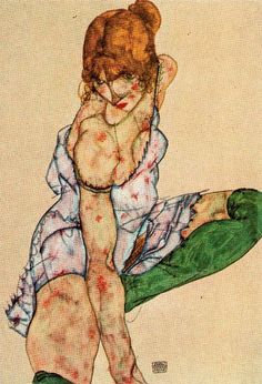 a painting of a woman sitting on the ground with her hands behind her head and legs crossed