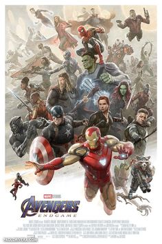 the avengers movie poster is shown with many different superheros in front of him and his family