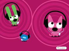 two cartoon dogs with headphones on their ears