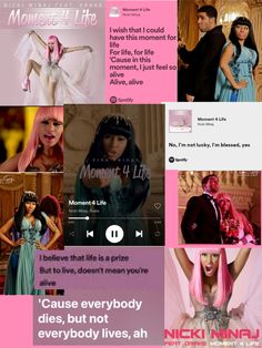 the website for nicki mina is shown with many pictures and captions on it