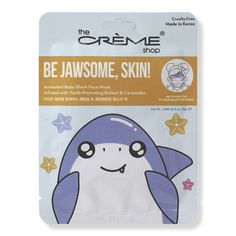 Be Jawsome, Skin! Animated Baby Shark Sheet Mask -  The Creme Shop Be Jawesome, Skin! Animated Baby Shark Sheet Mask promotes smooth, youthful-looking skin like a baby shark! Together, Retinol & Ceramides help restore glowy, hydrated skin.    Key Ingredients     Retinol - helps reduce the appearance of fine lines and wrinkles Ceramides - helps improve skin barrier   - Be Jawsome, Skin! Animated Baby Shark Sheet Mask Shark Sheets, Macaron Lip Balm, The Creme Shop, Creme Shop, Daucus Carota, Cute Gifts For Friends, Korean Face, Skin Regimen, Facial Sheet Mask