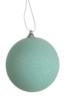 a green ball ornament hanging from a string