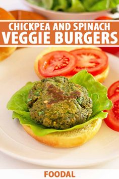 chicken and spinach veggie burgers on a white plate