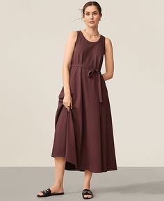 Experience effortless style with the Ann Taylor AT Weekend Jersey Trapeze Midi Dress, perfect for those relaxed weekends. This dress combines comfort and elegance with its soft 100% cotton fabric and a charming Brown Stone color.

- Size: Medium
- Gender: Female
- Material: 100% Cotton
- Color: Brown Stone
- Length: 34" from natural waist
- Features: Scoop neck, sleeveless design, self-tie belt, vertical on-seam pockets
- Care: Machine washable

Designed for the modern woman, this midi dress fro Weekend Clothing, Natural Clothes, Extra Dresses, Natural Clothing, Brown Stone, Curtains Living, Sleeveless Dresses, Getting Dressed, Trapeze Dress