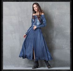 Luxury Denim Dress With Pockets, Luxury Chic Denim Dress With Pockets, Chic Luxury Denim Dress With Pockets, Denim Dress With Belt, Boho Attire, Mundo Hippie, Vintage Denim Dress, Denim Maxi Dress, Denim Clothing