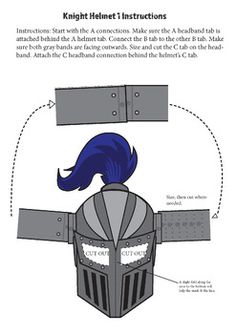 the instructions for how to make an origami knight helmet with blue hair and horns