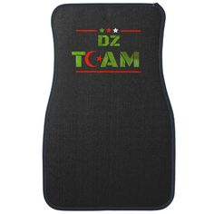 a car mat with the word dz team on it in red, green and black