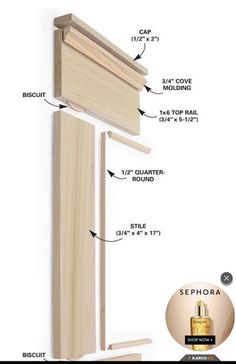 the details for a wooden cabinet door frame with measurements on it and labeled in description