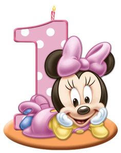 a minnie mouse birthday cake with the number one on it's face and candle