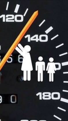 a speedometer with the needle pointing up to show people and one man is holding a woman's hand