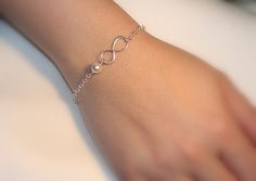 Set of 2 Mother of the Bride & Mother of the Groom Gift - Swarovski Pearl Infinity Bracelets - Sterling Silver - Made to Order on Etsy, $54.00 Infinity Charm, Silver Flats, Bride Gift, Groom Gift, Wedding Beauty, Swarovski Pearls