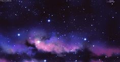 an image of the night sky with stars and clouds in purple, blue and pink colors