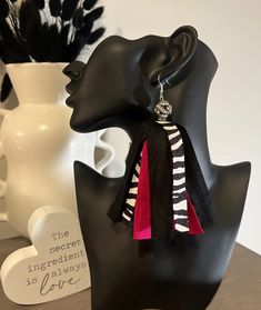 Handmade Zebra Print, Black And Hot Pink Frayed Sari Silk Tassel Earrings | eBay