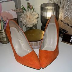 Bnwob Orange Faux Suede Pointed Toe 4” Heels The Soles Have Tiniest Amount Of Wear Due To Trying On. Soft & Comfortable Fall Into Fall With Me! Orange Padded High Heels, Formal Orange Heels With Sculpted Heel, Orange High Heels With Padded Heel, Chic Orange Closed Toe Heels, Trendy Orange 4-inch Heels, Orange Pointed Toe Heels For Night Out, Orange Closed Toe Heels For Fall, Chic Orange Heels With 4-inch Heel, Formal Orange Heels With Reinforced Heel