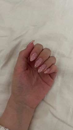 Cute Nails Diamonds, Rine Stone Almond Nails, Rhinestone Nails Almond Shape, Nail Inspiration Rhinestones, Simple French Almond Nails, Wedding Nails With Jewels, Weddings Nails Bridesmaid, Nail Inspo Rine Stones, Natural Nails With Pearls