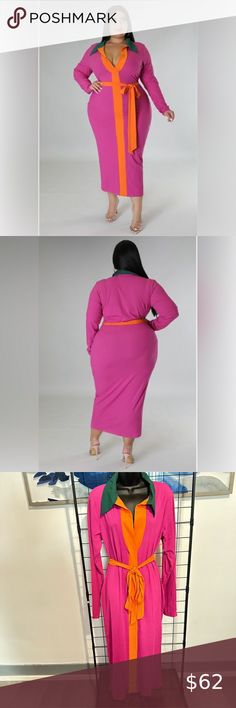 Plus Size Magenta Long Sleeve Collar Maxi Dress Collar Maxi Dress, Ribbed Maxi Dress, Dress Collar, Stretch Dress, Shop Maxi Dresses, Hunter Green, Dress Fabric, Maxi Dress