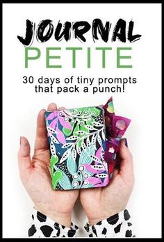 a person holding a small gift box in their hands with the text journal pette 30 days of tiny pompies that pack a punch